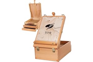 DJAR Tabletop Easel for Painting Canvas, Adjustable Sketchbox Desktop Easel, Art Supplies Storage Box for Adults, Artists and Students, Natural (sketchbox with 3 Storage)