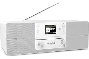 TechniSat DIGITRADIO 371 CD IR – Radio Internet stéréo (DAB+, FM, lecteur CD, WLAN, diffusion audio Bluetooth, écran couleur, USB, AUX, prise casque, réveil, 10 Watt, télécommande) Blanc