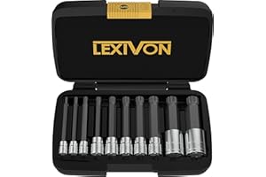 LEXIVON Set di Bussole per Punte Scanalate Quadre Triple XZN, Extra Lunghe da 4 pollici | 10 pezzi Stile Europeo M4 - M18, Acciaio Legato S2 Premium | Custodia di Archiviazione Migliorata (LX-145L)