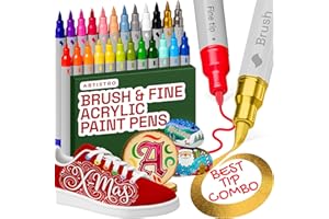 ARTISTRO 24 Acrylic Paint Pens – Dual Tip (Brush & Fine) Markers, Multicolor for Fabric, Canvas, Rock, Glass, Wood & Paper – Great DIY & Gift for Kids, Teens - Art Set