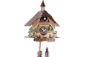 Engstler Reloj de cuco de madera auténtica de la Selva Negra con mecanismo de cuarzo a pilas y llamada de cuco - Oferta de relojes Park Eble Schwarzwaldhaus 29cm- 429 Q