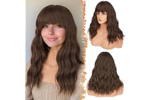 BARSDAR Ondulée Brun Perruque avec Frange, Bouclée Perruque avec Frange pour Femmes Pastel Moelleuse Naturelle Synthétiques Résistantes à la Chaleur Cheveux Perruques - Clair Chocolat Brun