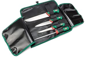 Sanelli linea Premana Professional, Set coltelli Macellaio, Rotolo cuoco, Nero/Verde/Rosso