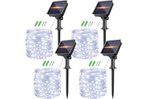 kolpop Lot de 4 Guirlande Solaire Exterieur, 8 Mode 10M/32FT 80 LED Guirlande Lumineuse Exterieure Solaire, Étanche Lumiere Solaires Extérieur pour Jardin Mariage Fête Terrasse Noel Arbre[Blanc Froid]