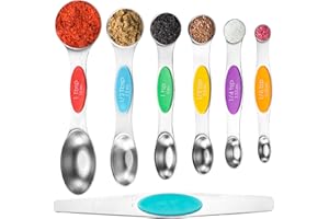 IGLUU MEAL PREP Igluu ​​​​Meal Prep 7 piezas Cucharas medidoras magnéticas de acero inoxidable, Cucharas apilables de doble cara Se adapta a tarros de especias para medir ingredientes secos y líquidos