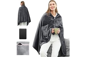 BYBULE USB Wärmedecke Heizdecke mit 3 Temperaturstufen 160 ×80cm Elektrische Heizdecke Wärmeponcho USB-Betriebene Heizung, Flanellmaterial Maschinenwaschbar für Haus Büro Auto Camping, Grau