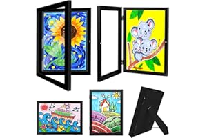 Relland Ramka na zdjęcia dla dzieci Ramka na zdjęcia A4 dla dziecięcych rysunków, Ramka na zdjęcia czarna Ramka na sztukę dziecięcą Otwarcie przednie, 2 opak