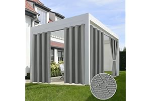 HolidayIdeas 4 Panels Linen Outdoor Curtains for Patio Waterproof Curtains 54" Wide x 84" Long-Indoor/Outdoor Light Grey Curtains Waterproof, Privacy for Pergola, Porch, Gazebo, Backyard, Sunroom