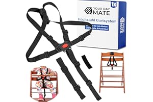 Hochstuhl 5-Punkt Gurtsystem, 1 Set, kompatibel mit Hauck Alpha Beta, Stokke Tripp Trapp, Roba, uvm., in Schwarz, mit Schrittgurt, einstellbarer Kinderhochstuhl Sicherheitsgurt, Hochstuhlgurt 5 Punkte