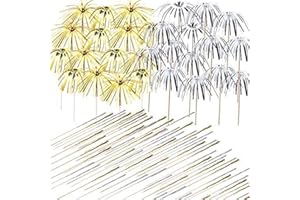 Allazone 200 PCS Feu D'artifice Cocktail Bâtons, 23CM Or Argent Feu D'artifice Bambou Bois Bâton de Cocktail pour La Décoration de Gâteaux, Articles de Fête, Décoration de Noël