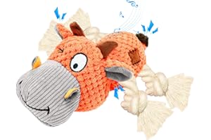 Sqinor Giochi per Cani Squeak Interattivi, Resistenti Peluche per Cani, Farciti Giocattoli per Cani Grandi Media e Piccoli (Mucca - Arancia)