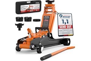 ‎AUTORIA Wagenheber 2,5T extra flach – Hydraulischer Rangierwagenheber mit Transportkoffer, 3 Gummiauflagen & Adapter – Auto Wagenheber für PKW bis 2.500 kg (Orange)