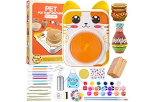 Roaxkois Pottery Set for Children, Electric Potter's Wheel, Home Clay Air Drying, Diamond Stickers, Creative Gift for Girls and Boys