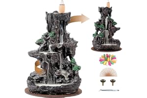 ‎RONLAP Ronlap Doppelseitiger Räucherstäbchenhalter Wasserfall Steingarten, Aromatherapie Ornament Wohnkultur Räuchergefäß Halter mit 120 Rückfluss Räucherkegel + 30 Räucherstäbchen