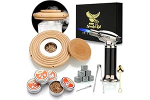 TMEOIIPY Cocktail Smoker Kit with Torch, Whiskey Smoker Drinks Kit, Old Fashioned Whisky Smoker with Whiskey Stones Gifts for Men, Husband, Dad (No Butane)-Beech