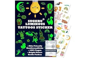 Sugeru® 100+ Tatuajes Temporales(12 Hojas),agradable para la piel tatoos infantiles Niñas Niños,pegatinas stickers infantiles//Ingredientes naturales - Extracto de soja (animal luminoso Ⅰ)