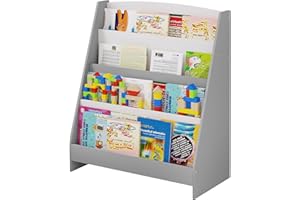 Lestarain Dziecięce 4 otwarte regały Regał do przechowywania regałów dla dzieci Półka stojąca Półka do pokoju dziecięcego wykonana z płyty MDF z zabezpieczeniem przed przewróceniem Biały + szary