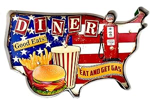 DIILIHIIRI Panneau Vintage en métal Lumineux Artisanat Accessoires Décoration Maison Rétro (American Diner)