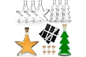 gouveo 8er Set Glasflasche 200 ml Stern und Tanne mit Korken (HGK) - Stern-Flasche und Tannen-Flasche zum Befüllen - Weihnachtsflaschen zum Dekorieren und Verschenken (ST200HGK)