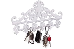 Relaxdays Cast Iron Coat Rack, 5 Hooks, Antique Cottage Style, HxWxD: approx 17 x 35 x 3.5 cm, White