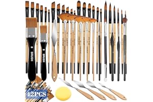 TOSUTO Pinselset Acrylfarben,42 Stück Pinsel Set,Pinselset Malen,Künstlerpinsel,Acryl Pinsel Set,Hochwertige Pinsel Mit Holzgriffen,Feine Malpinsel Für Acryl,Aquarell,Öl,Gouache,Steinmalerei