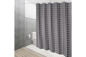 DUFU Cortina de Baño, Cortina de Ducha de Poliéster Tela Impermeable y Secado Rápido Lavable 180 x 200 cm, Cortinas de Bañera Semitransparente con 12 Ganchos, Cortina de Ducha Gris