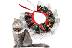 Bncxdc Bandana rafraichissant Chien, Bandana de Noël pour Chien, Ajustable, Doux, Lavable, Bandana en Dentelle avec Clochette pour Petits Chiens Moyens et Chats (70 cm, Vert)