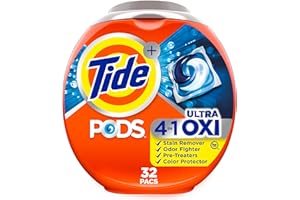 Tide PODS 4 in 1, Ultra Oxi, Laundry Detergent Liquid Pacs, 32 Count - Packaging May Vary