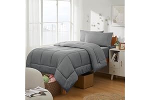 SWEET HOME COLLECTION Dorm Room Essentials College Bedding Comforter Set 5 Piece Twin XL Size Bed in a Bag for College Students Boys and Girls, Twin XL, Gray