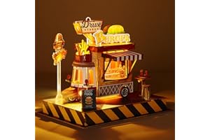 FUNPOLA Puzzle 3d legno Truck Model - Kit fai da te modellismo da costruire adulti con luci LED - Regalo creativo per bambini e adulti (hamburger) (hamburger)