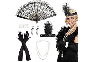 PEAKTOP 7 częściowy zestaw akcesoriów w stylu Wielkiego Gatsby'ego 1920, akcesoria dla kobiet z lat 20., kobieta z Charleston lat 20., zestaw akcesoriów w stylu flapper z lat 1920 na bal, Boże