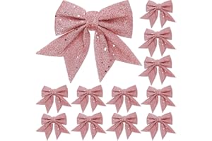 YUNLI 12 Stück Weihnachtsschleifen, Schleifen Weihnachtsbaum Rosa, Glitzer Schleifen Weihnachtsbaumschmuck, Weihnachtsbaum Bogen Schleife, Weihnachten Schleifen für Weihnachtskranz Geschenke Deko