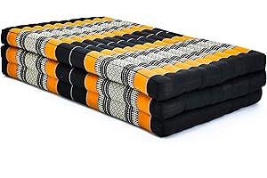 LEEWADEE futón Plegable XL – Colchoneta Grande para Doblar de kapok, colchón para Invitados, futón Hecho a Mano, Negro Naranjo