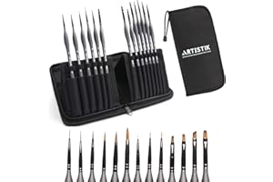 ARTISTIK Miniature Painting Kit - (Set of 13) Micro Detail Paint Brushes with Black Carrying Case for Painting Action Figures, Models, Nail Art, Fantasy Nails, Acrylic, Oil, Detail Art, Stained Glass & More