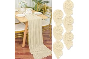 YMHPRIDE 6 Packs Cheesecloth Table Runner Ivory, 90x300cm Off-white Rustic Gauze Fabric Boho Table Runner, Cheesecloth Wedding Table Decor for Wedding Party Bridal Shower Table Decorations