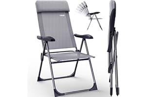CASARIA® Set de 2 Sillas de Jardín Plegables Silla Camping Balcón Aluminio 7 Posiciones Ajustables Respaldo Alto
