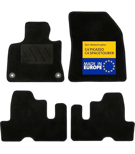 TEXER Tappetini Auto In Tessuto Per Citroen C4 Picasso II (2013-2018) – Set Di 3 Pezzi, Colore Nero, Realizzati In UE - 3