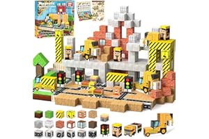 ANNEXFUN Construction magnetique enfant avec accessoires routiers bloc de construction magnétique avec véhicules de chantier pour enfants à partir de 5, 6, 7 ans engins de chantier jouet voiture enfant 5 6 7 a