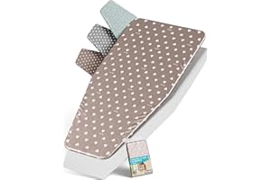 ARCOL Funda elástica con muletón de Repuesto Compatible con Tabla de Planchar Foppapedretti, Fabricada en Italia, Funda para Tabla de Planchar 100% algodón (Beige Corazones Blancos)
