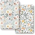 GRSSDER Stretchy Ultra Soft Jersey Knit Fitted Pack n Play Sheets Set 2 Pack, Portable/Mini Crib Sheets for Girls, Watercolor Flowers and Fruits