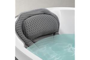 SCULIFYVITA Almohada Bañera Antideslizante de Espuma Viscoelástica para Relajación, Cojín de Baño para Adultos, Ideal para SPA y Sillas de Baño - con 6 Ventosas y Tejido de Malla 4D (Gris)