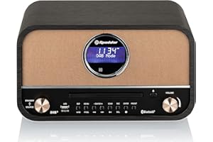 Roadstar HRA1782ND+BK Sistema Micro Vintage, Radio DAB/DAB+/ FM, Lettore CD-MP3/ CDR/CDRW, Stereo, Bluetooth, USB, AUX IN RCA, Telecomando, Connessione per Cuffie, Retrò, Nero