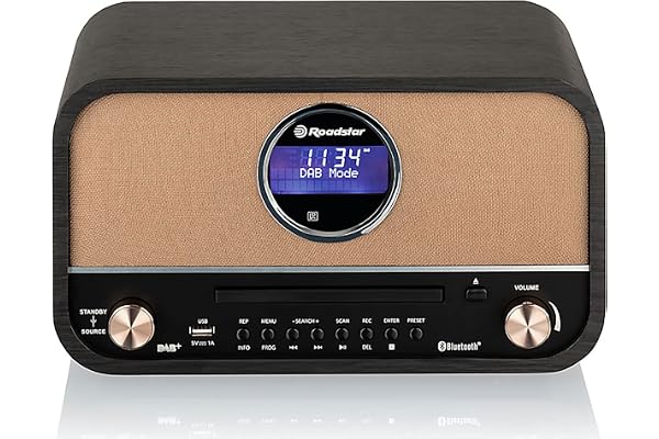 Roadstar HRA1782ND+BK Micro-chaîne Vintage, Radio Dab/Dab+/FM, Lecteur CD-MP3, Stéréo, Bluetooth, USB Fonction de Enregistrement, AUX in RCA, Télécommande, Connexion pour Casque, Rétro, Noir