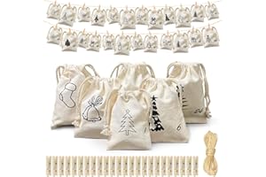 ONESHLEE Adventskalender Zum Befüllen Kinder, 24 Adventskalender Säckchen Selber Befüllen Stoff, 3 Größen Leinen Adventssäckchen Mit Holzklammern, DIY Jutesäckchen Weihnachtskalender Beutel Wiederverwendba
