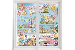 EclipseGuard Fenstersticker Ostern Selbstklebend, 9 Blätter Bunt Fensterbilder Ostern, Fensteraufkleber Ostern Kinder mit Hasen Ostereier Schmetterlinge, PVC Wiederverwendbar, Ostern Dekorationen