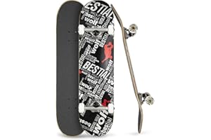 Skates BESTIAL WOLF with CRANDON 8 Pulgadas valido para Principiantes y Profesionales de Skateboard Tabla + Lija + Truck + Ruedas, Madera de Arce Canadiense 7 Capas