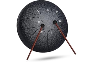 INMAKER Tongue Drum，Tambour à Main 8 Tons 6 Pouces Instrument à Percussion en Acier Avec Livre de Musique pour Éducation Musicale, Yoga, Méditation.