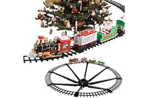 AMESOR Elektryczny pociąg na Boże Narodzenie – zabawka dla dzieci | elektryczny pociąg z szynami | zestaw pociągu bożonarodzeniowego | pociąg bożonarodzeniowy na choinkę | prezent na Boże Narodzenie dla