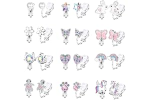 FIOROYAL 12 Pairs Kids Clip On Earrings for Girls Hypoallergenic Cute Butterfly Rainbow Flower Pearl Star Non Pierced Clip on Earring Girls Earrings Dress Up Birthday Christmas Gifts