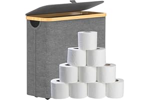 GLOWPOINT 32L Toilet Roll Storage, Toilet Paper Storage with Lid, Multifunctional Bamboo Bathroom Storage Box Holder with Handle, Grey